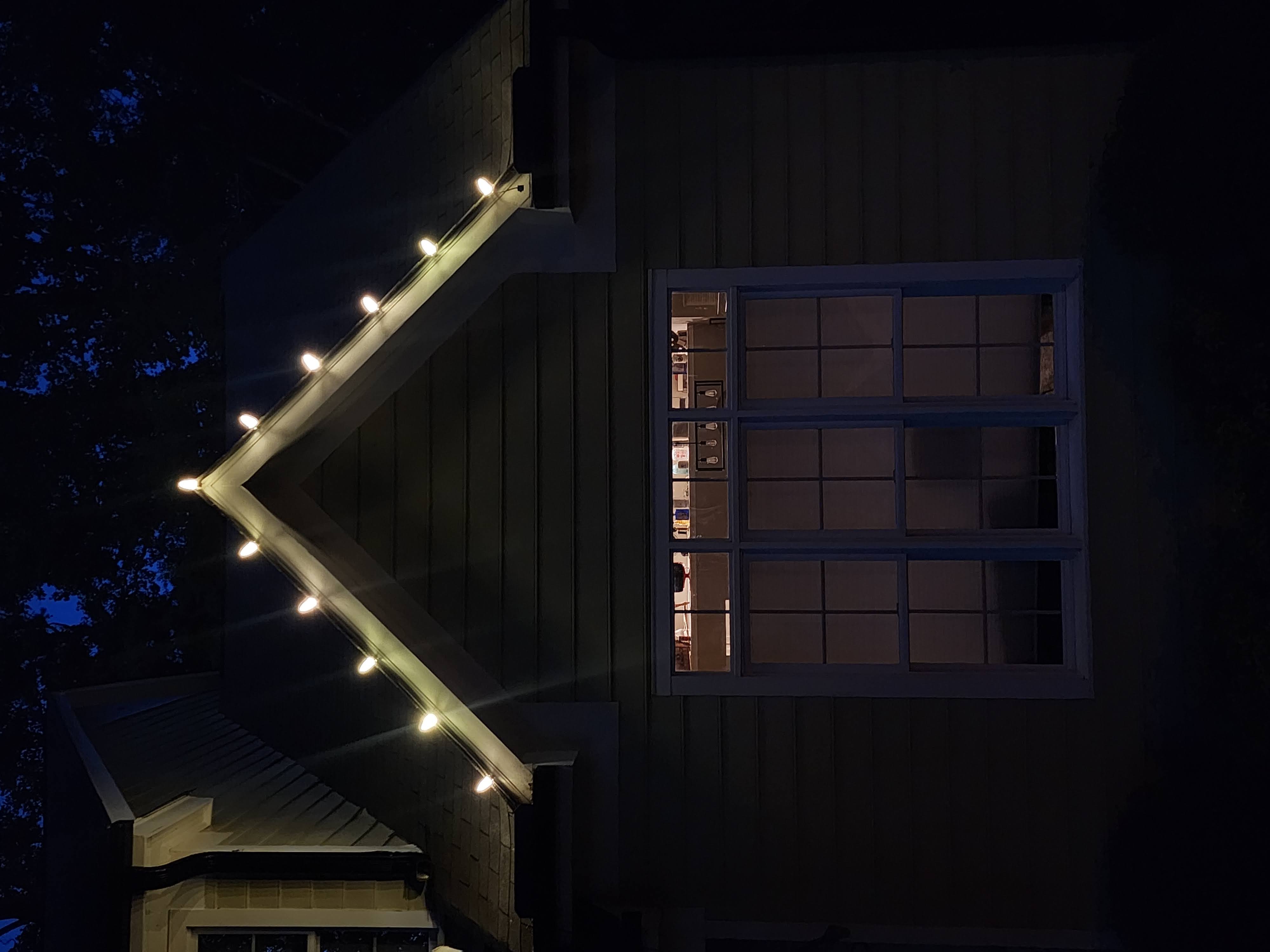 Warm white C9 bulbs on the same sample roof peak